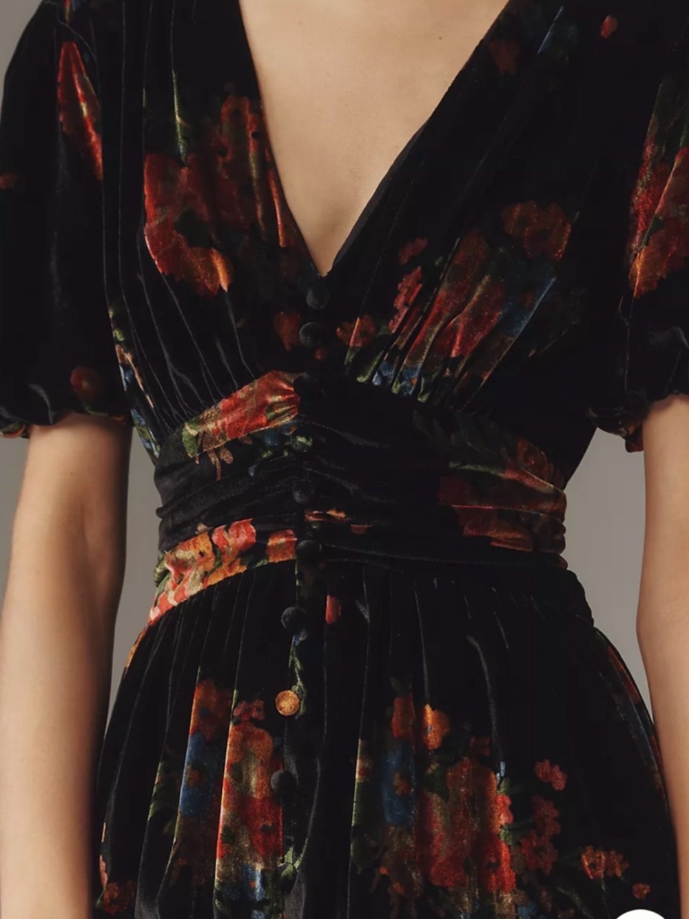 Anthropologie The Katerina Button Front Dress Velvet Edition Pockets  Floral - Picture 4 of 6